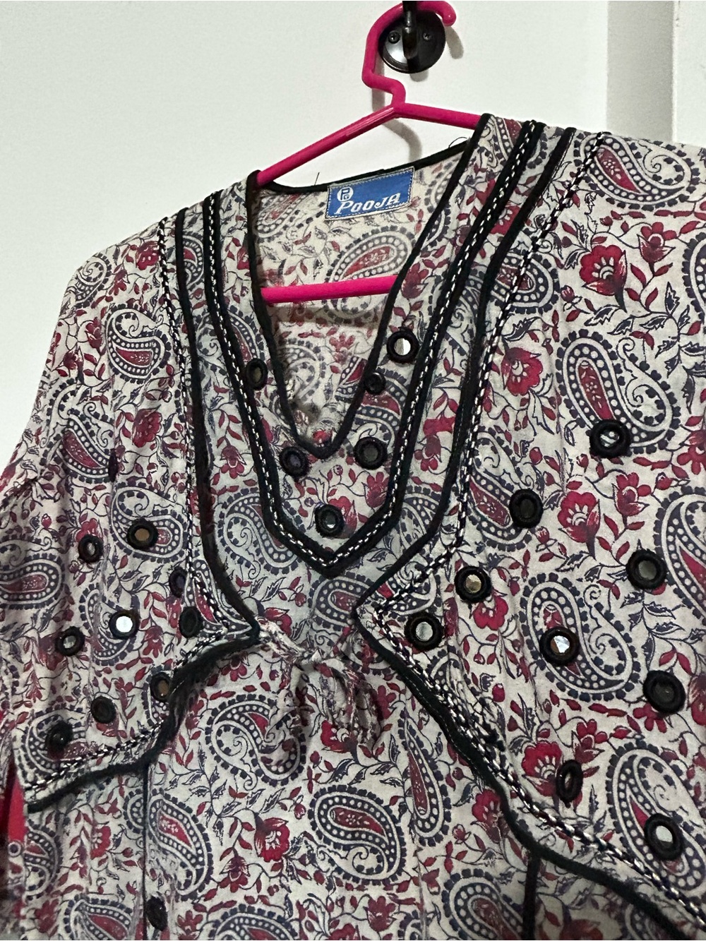 Red-white-n-Blue Paisley Mini Dress with Mirror Embellishments